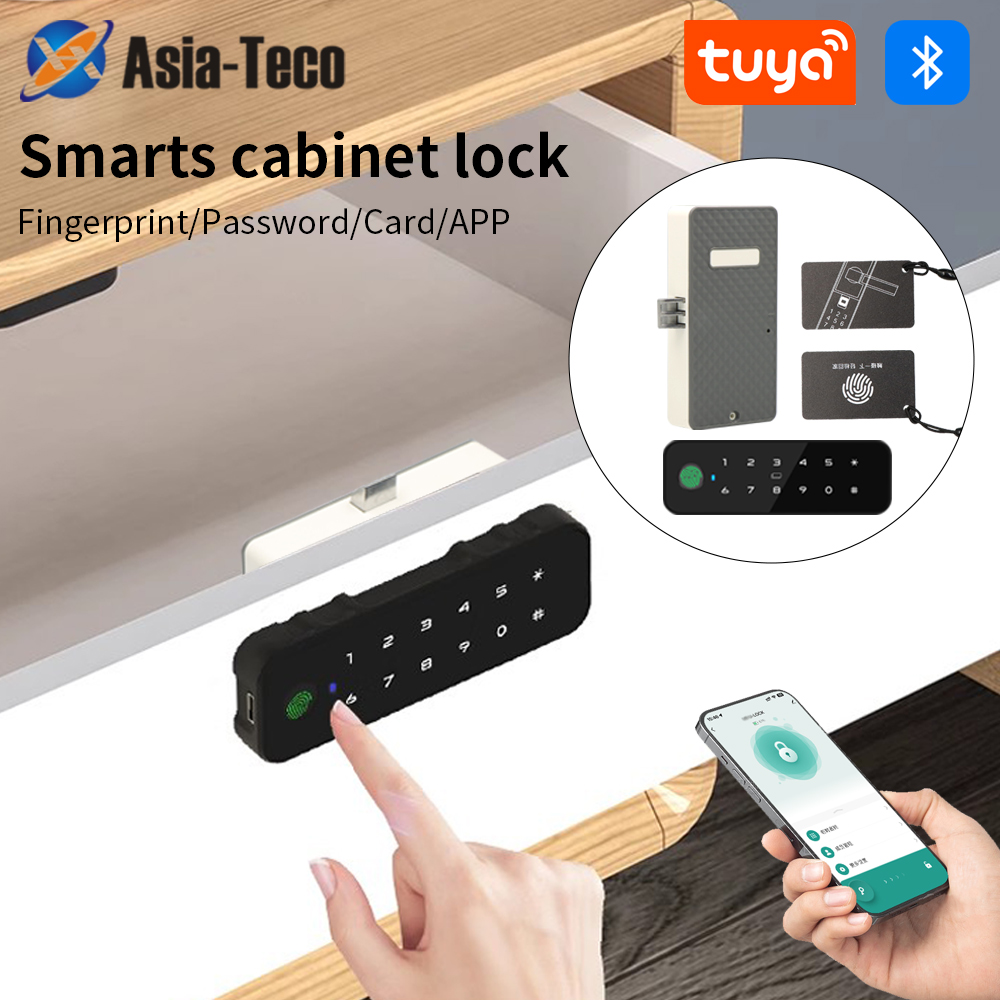 Home Security Door Lock - Tuya Bluetooth スマート木製キャビネット指紋ロックアプリリモコンモニターキーレスカードロック解除ドアロッカー家具引き出し