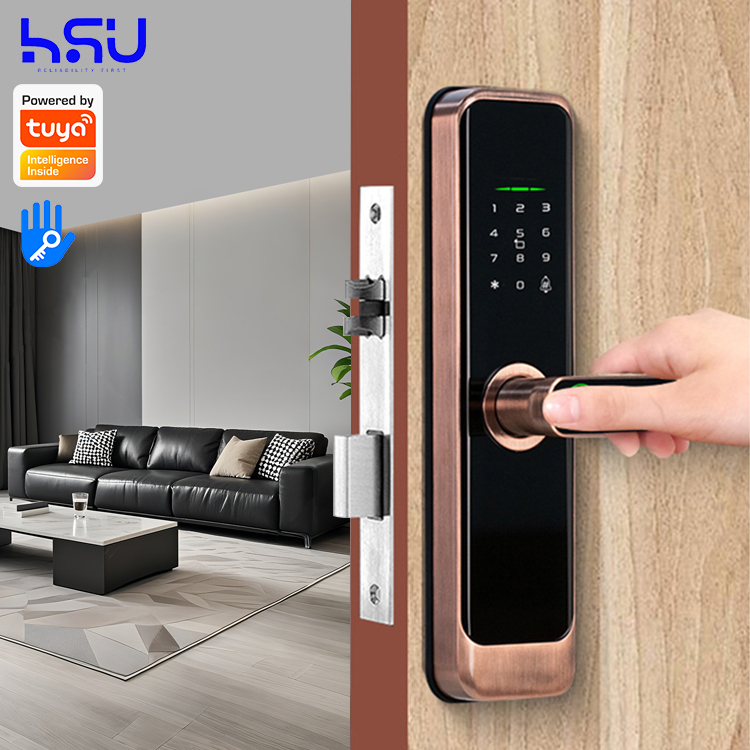 Home Security Door Lock - デジタルスマートドアロックパスコード付き木製小型電子ミニ指紋認証木製セキュリティドアハンドルロック