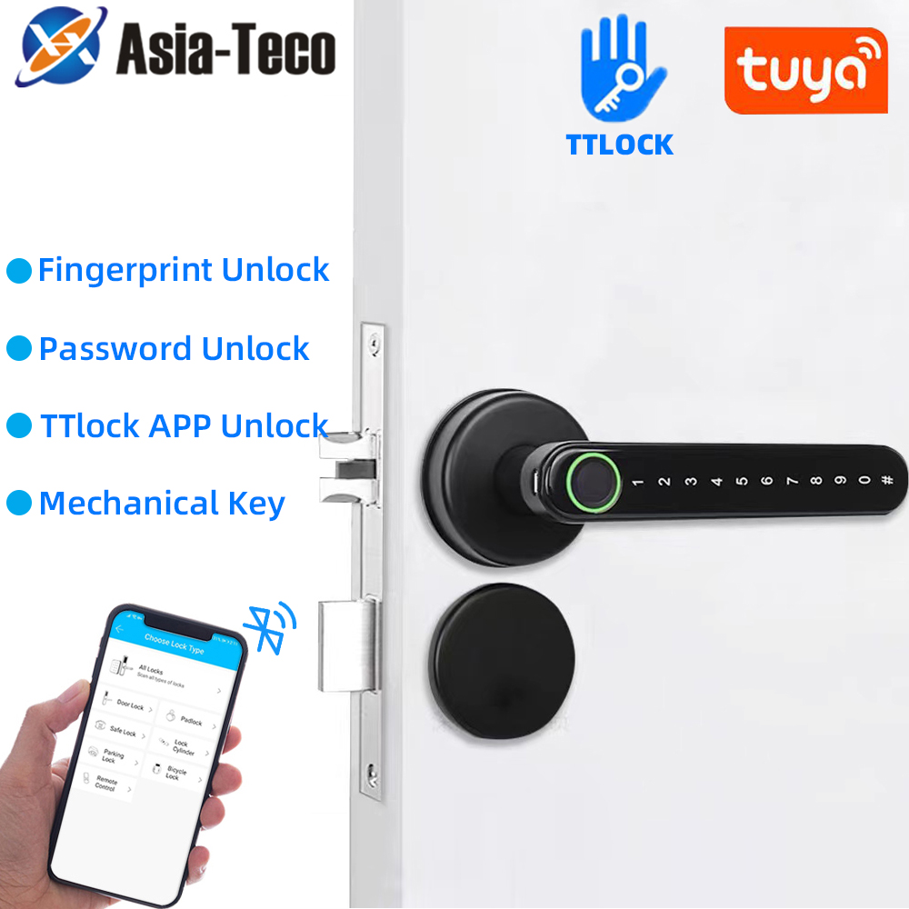 Home Security Door Lock - TTLock スマート Bluetooth 指紋ロック生体認証パスワードコードドアロック電子ハンドル付き - APP