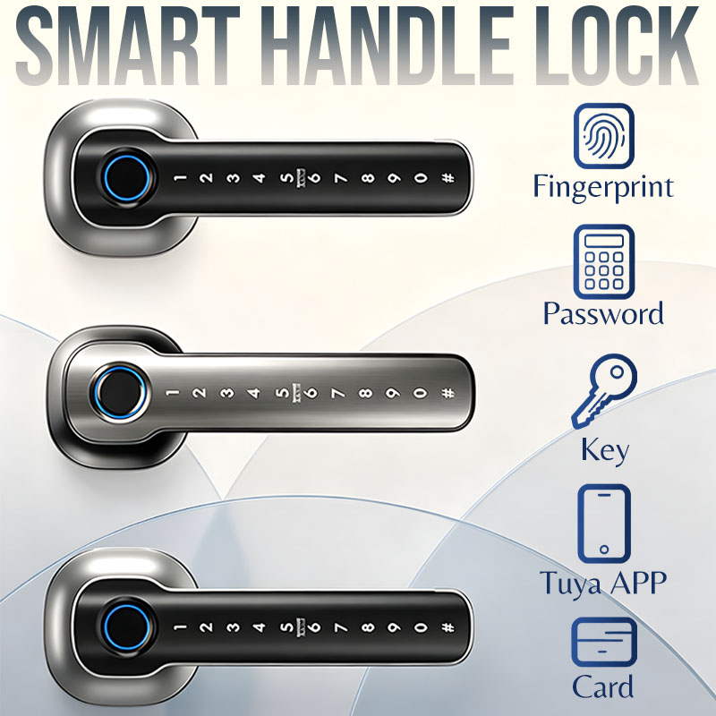 Home Security Equipment - ホームセキュリティデバイス スマート指紋認証ドアロック デジタル電子ハンドルロック パスワード/キー/Tuyaアプリ/カード解錠機能付き