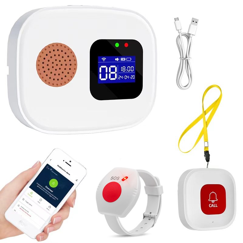 Home Security Equipment - 高齢者用緊急通報ボタン、Tuya WiFiアラームシステムホーム、高齢者用緊急通報受信機X 1 + 通報ボタンX 2、互換性あり