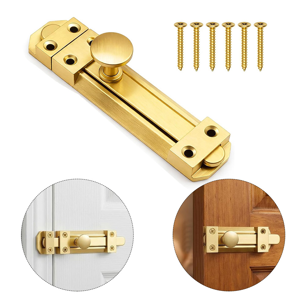 Home Security Door Lock - 5 インチソリッドブラス引き戸ロックデューティーセキュリティゲートボルトラッチ家庭用バスルームキャビネット食器棚ハードウェア