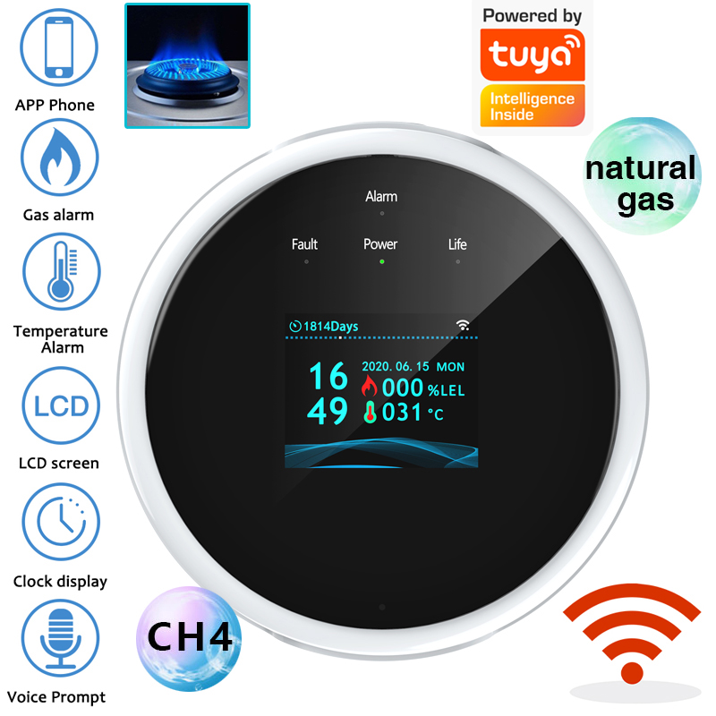 Home Security Equipment - 2.4G WiFi ガス警報センサー可燃性ガス検知器は Tuya/スマートライフアプリと連携し、家庭用警報システム用の情報プッシュ機能を備えています。